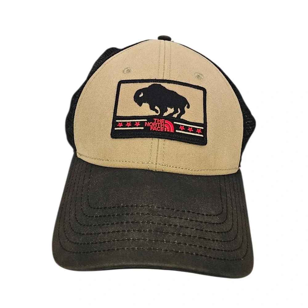 The North Face Buffalo‎ Patch Trucker Hat Tan Black Mesh Snapback Heritage Cap